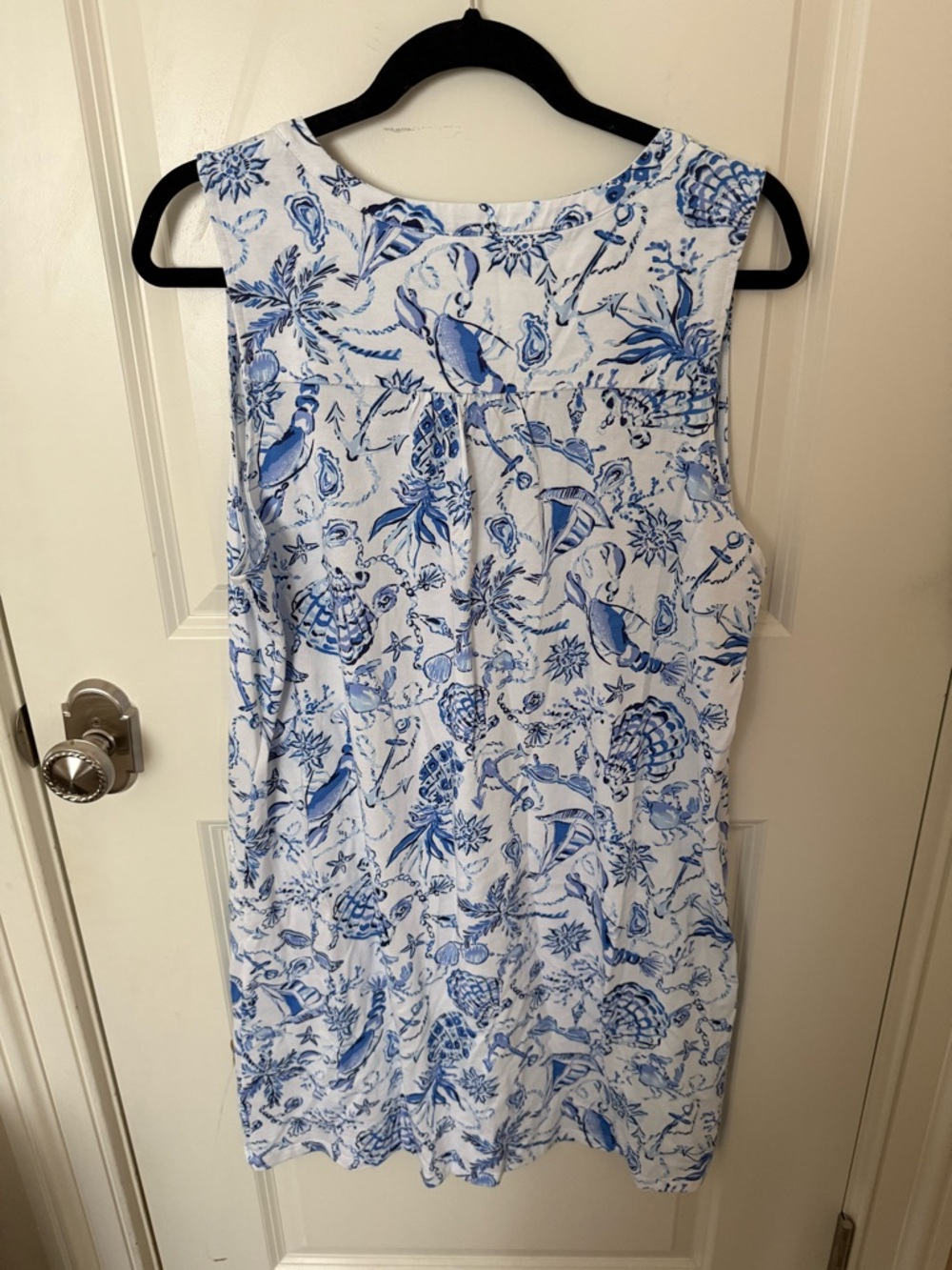 Lilly Pulitzer White & Blue Floral Print Cotton Dress Size L - Picture 2 of 3
